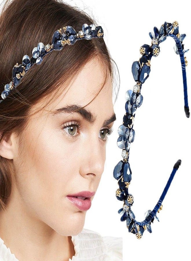 Firuilo Blue Headbands Rhinestones Thin Hair Bands Sparkle Crystal Beaded Head Bands for Women(Blue) - Image 1